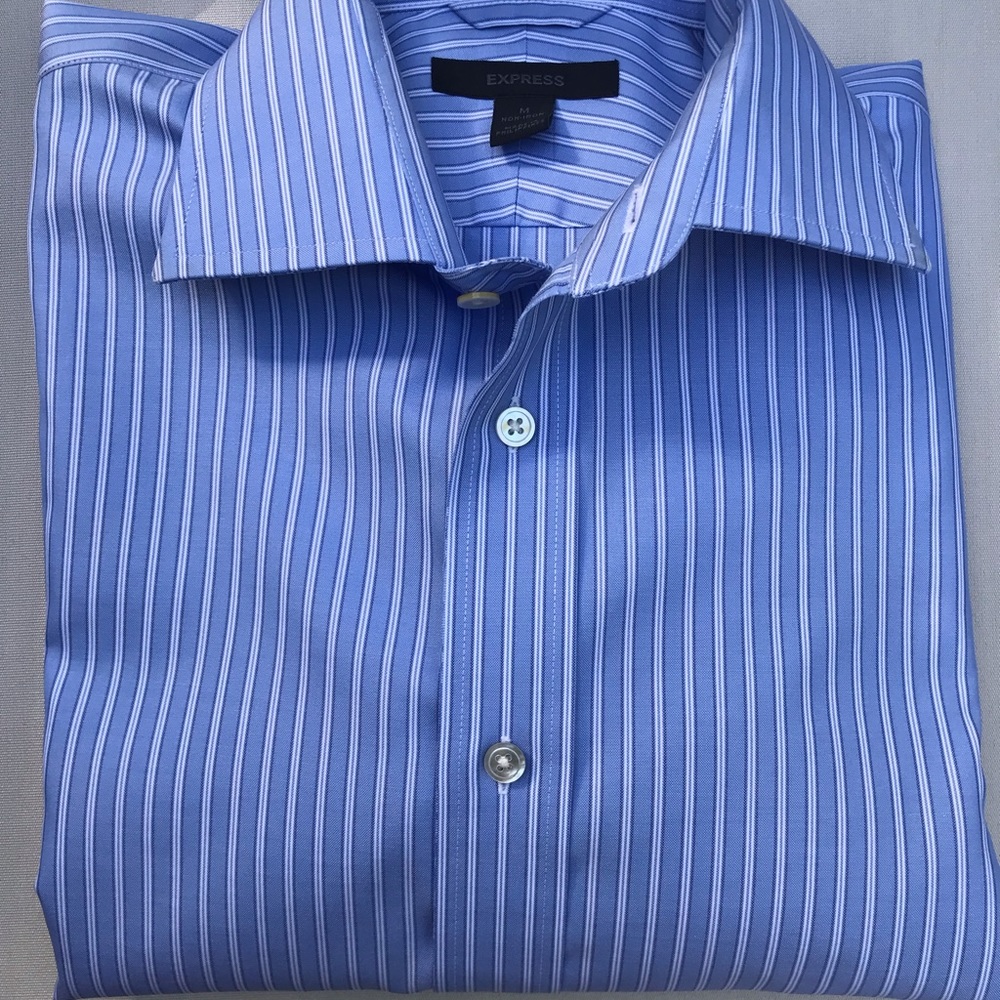Express Men’s L/S vertical striped dress shirt with spread collar sized medium.